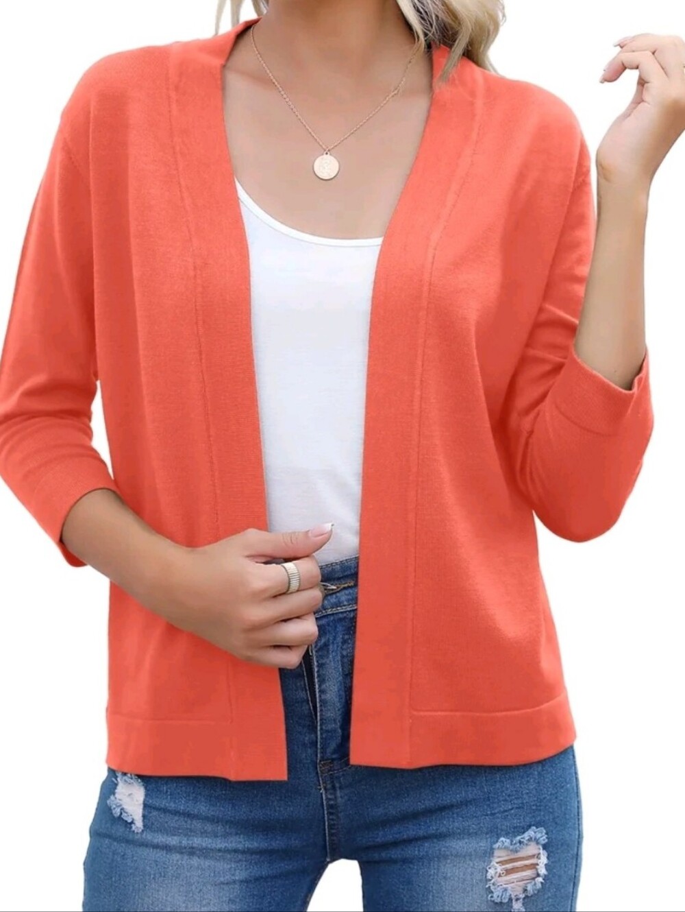 89th + Madison 3XL Orange Summer Cardigan Cuff Sleeve Women's Knit